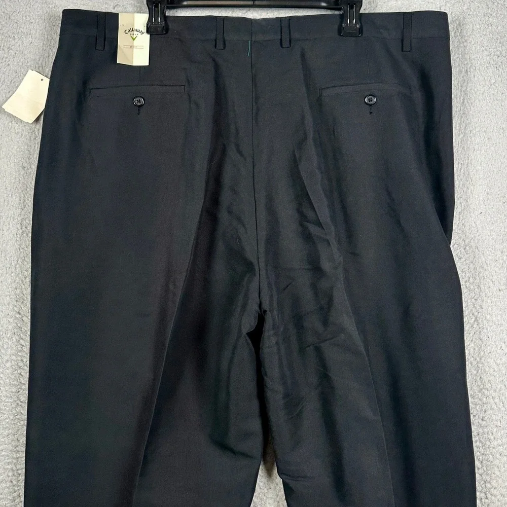 NEW Callaway Golf Sport Pants Mens 44X32 Black Microfiber Oxford Pleated Dress
